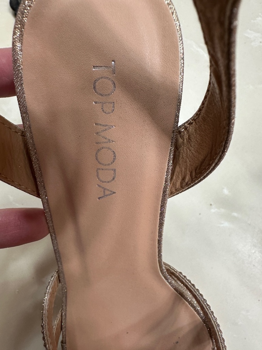 TOP Moda Rose Gold Rhinestone Platform Strappy Heels - Picture 2 of 7